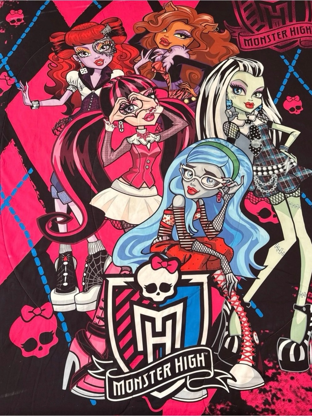 Monster High Twin Comforter Reversible Pink Black Bedding Cartoon 2013